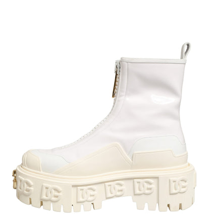 Dolce & Gabbana White Leather Rubber Logo Ankle Boots Shoes