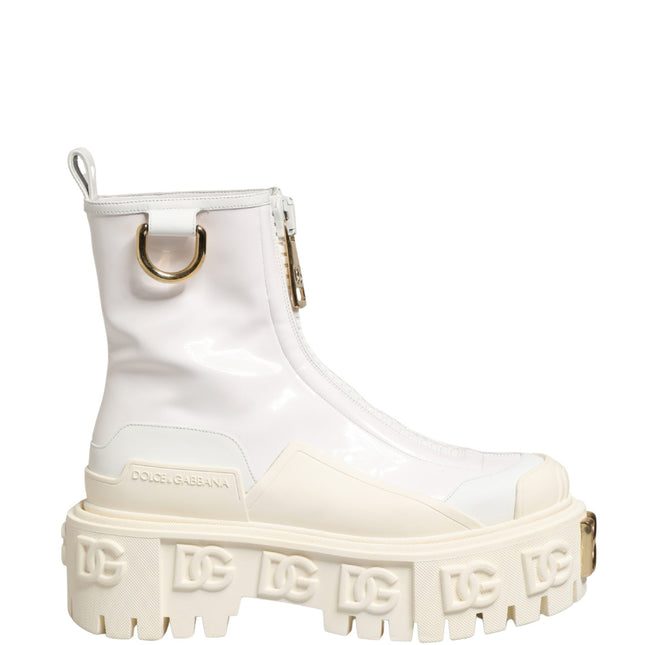 Dolce & Gabbana White Leather Rubber Logo Ankle Boots Shoes
