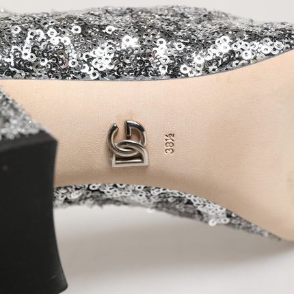 Dolce & Gabbana Silver Sequined Short Boots Stretch Shoes