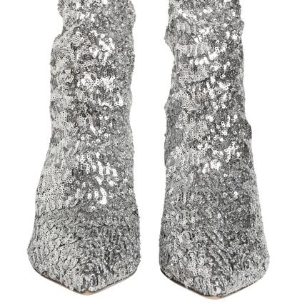 Dolce & Gabbana Silver Sequined Short Boots Stretch Shoes