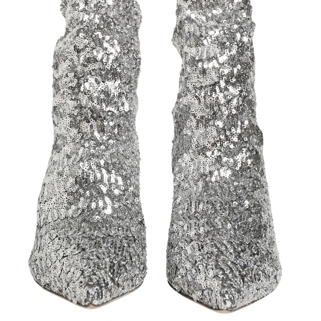 Dolce & Gabbana Silver Sequined Short Boots Stretch Shoes