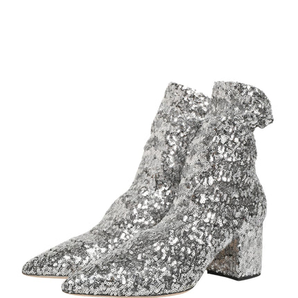 Dolce & Gabbana Silver Sequined Short Boots Stretch Shoes