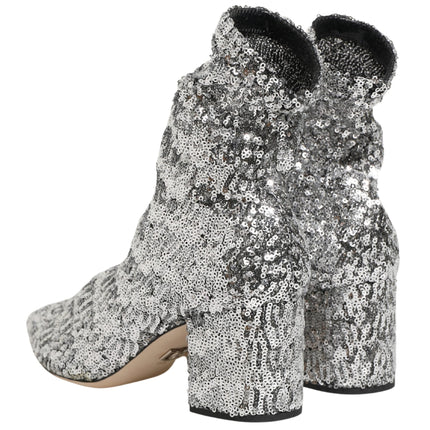 Dolce & Gabbana Silver Sequined Short Boots Stretch Shoes