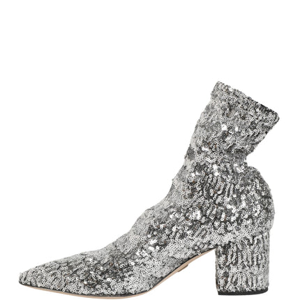 Dolce & Gabbana Silver Sequined Short Boots Stretch Shoes