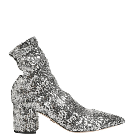 Dolce & Gabbana Silver Sequined Short Boots Stretch Shoes