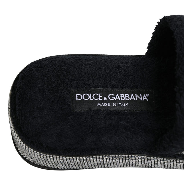 Dolce & Gabbana Black Crystal Embellished Platform Slides Shoes