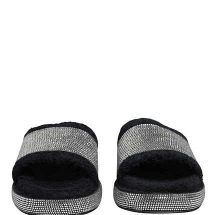 Dolce & Gabbana Black Crystal Embellished Platform Slides Shoes