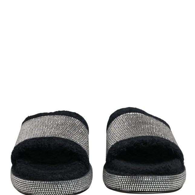 Dolce & Gabbana Black Crystal Embellished Platform Slides Shoes