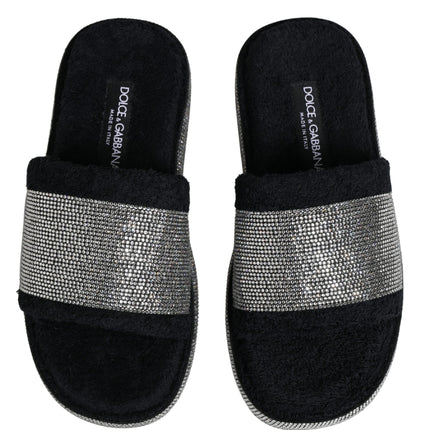 Dolce & Gabbana Black Crystal Embellished Platform Slides Shoes