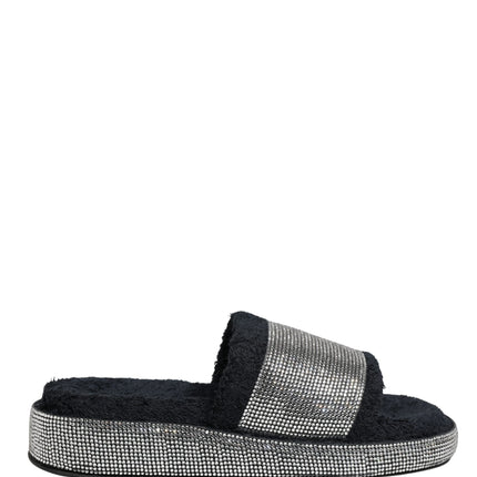 Dolce & Gabbana Black Crystal Embellished Platform Slides Shoes