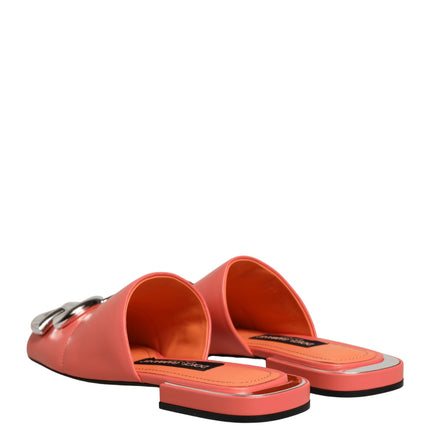 Dolce & Gabbana Orange DG Logo Leather Flats Sandals Shoes