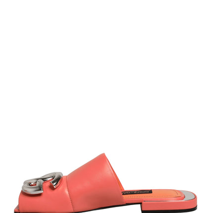 Dolce & Gabbana Orange DG Logo Leather Flats Sandals Shoes