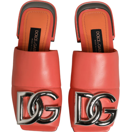 Dolce & Gabbana Orange DG Logo Leather Flats Sandals Shoes