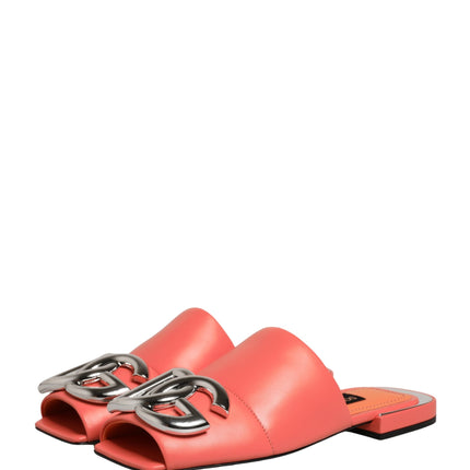 Dolce & Gabbana Orange DG Logo Leather Flats Sandals Shoes
