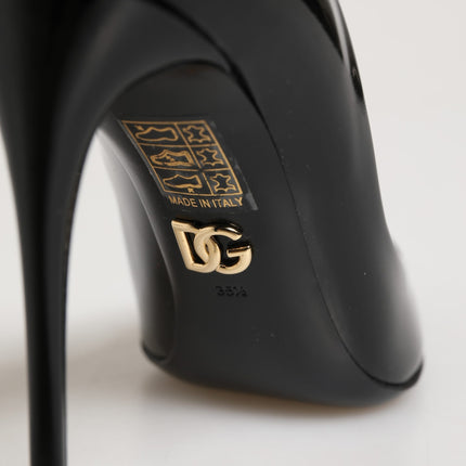 Dolce & Gabbana Black Calf Leather Stiletto Heels Pumps Shoes