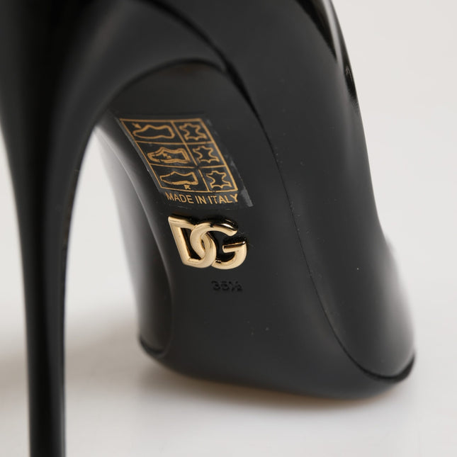 Dolce & Gabbana Black Calf Leather Stiletto Heels Pumps Shoes