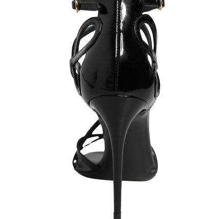 Dolce & Gabbana Black Leather Stiletto Heel Sandals Shoes
