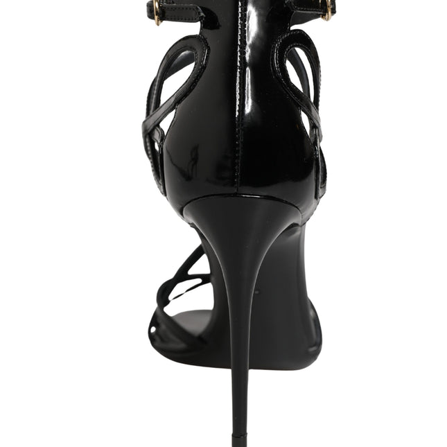 Dolce & Gabbana Black Leather Stiletto Heel Sandals Shoes