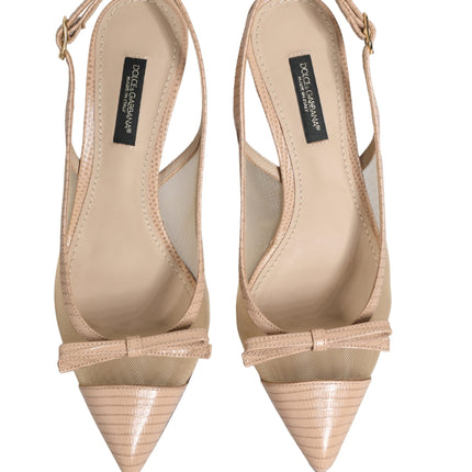 Dolce & Gabbana Beige Lori Mesh Leather Slingback Sandals Shoes