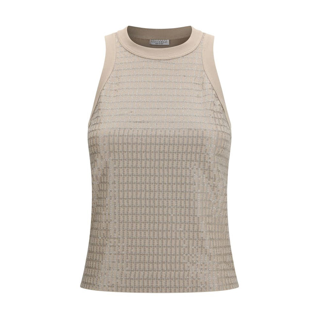 Brunello Cucinelli Beige Cotton Sleeveles T-Shirt
