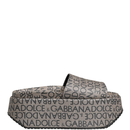 Dolce & Gabbana Gray Leather Monogram Logo Sandals Shoes