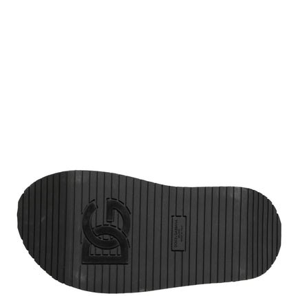 Dolce & Gabbana Gray Leather Monogram Logo Sandals Shoes