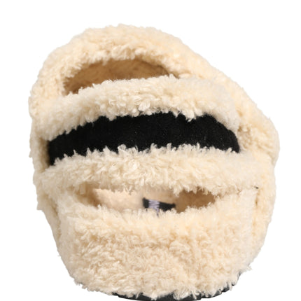 Dolce & Gabbana Beige Black Faux Fur Flats Men Sandals Shoes
