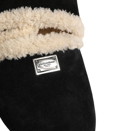 Dolce & Gabbana Beige Black Faux Fur Flats Men Sandals Shoes