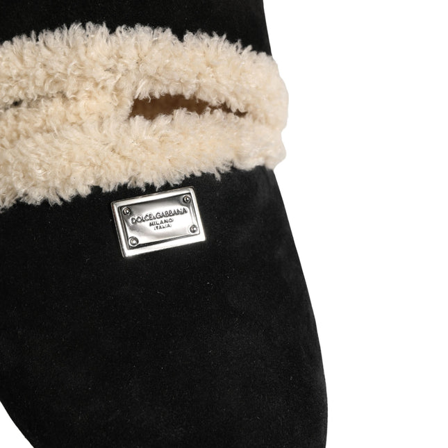 Dolce & Gabbana Beige Black Faux Fur Flats Men Sandals Shoes
