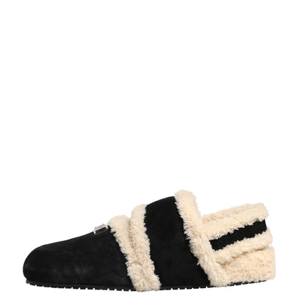 Dolce & Gabbana Beige Black Faux Fur Flats Men Sandals Shoes
