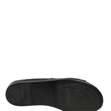 Dolce & Gabbana Black Leather Cutout DG Logo Sandals Shoes
