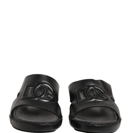 Dolce & Gabbana Black Leather Cutout DG Logo Sandals Shoes