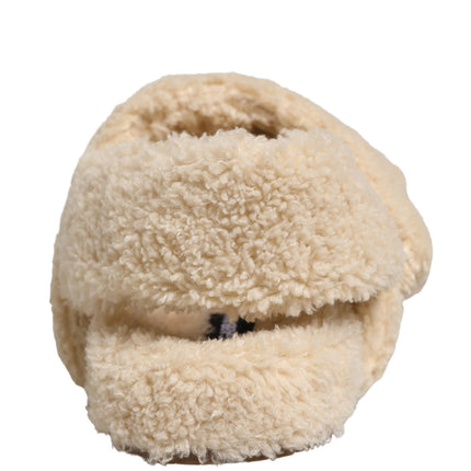 Dolce & Gabbana Beige Faux Fur Slides Men Flats Sandals Shoes