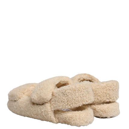 Dolce & Gabbana Beige Faux Fur Slides Men Flats Sandals Shoes