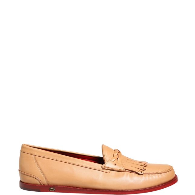 Dolce & Gabbana Beige Tassel Leather Men Slip On Loafers Shoes