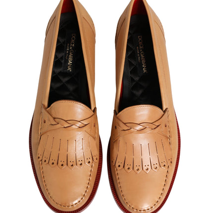 Dolce & Gabbana Beige Tassel Leather Men Slip On Loafers Shoes