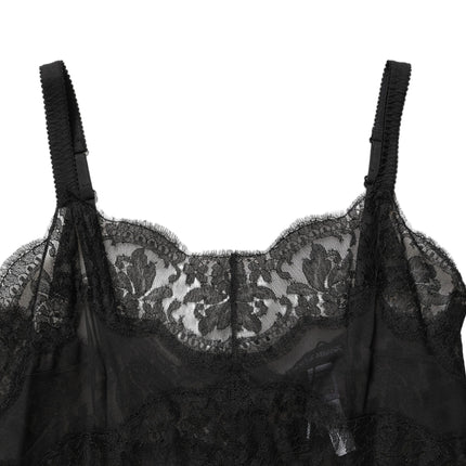 Dolce & Gabbana Black Silk Lace Slip Lingerie Chemise Sleepwear