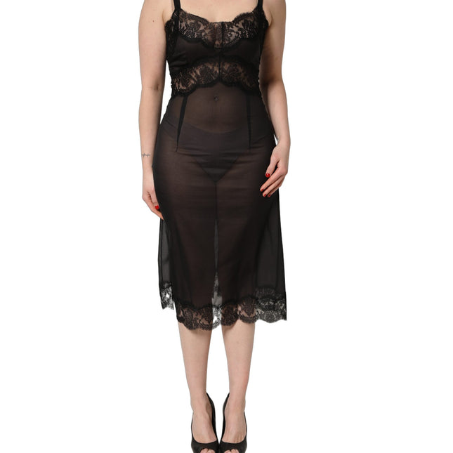Dolce & Gabbana Black Silk Lace Slip Lingerie Chemise Sleepwear