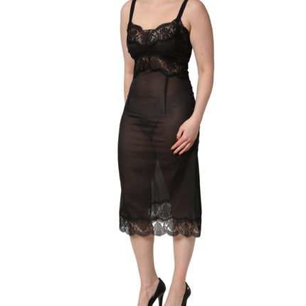 Dolce & Gabbana Black Silk Lace Slip Lingerie Chemise Sleepwear