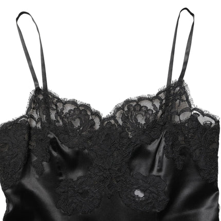 Dolce & Gabbana Black Silk Lace Lingerie Short Chemise Sleepwear