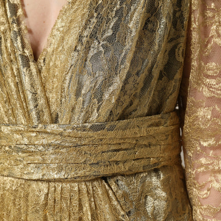 Dolce & Gabbana Gold Sheer Lace Crystal Embellished Dress