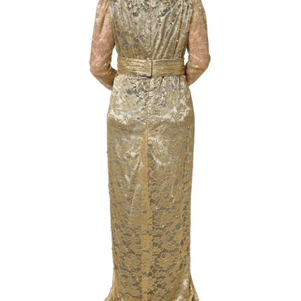 Dolce & Gabbana Gold Sheer Lace Crystal Embellished Dress