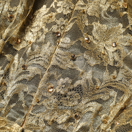 Dolce & Gabbana Gold Sheer Lace Crystal Embellished Dress