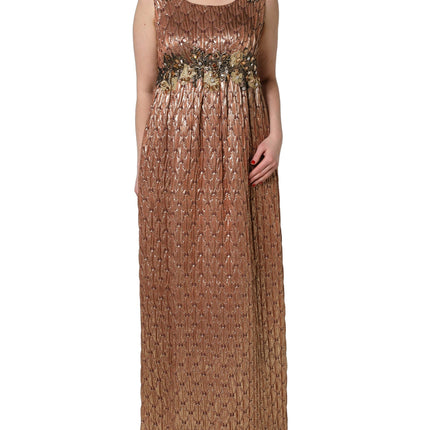Dolce & Gabbana Brown Metallic Crystal Evening Gown Dress