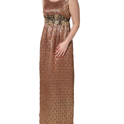 Dolce & Gabbana Brown Metallic Crystal Evening Gown Dress