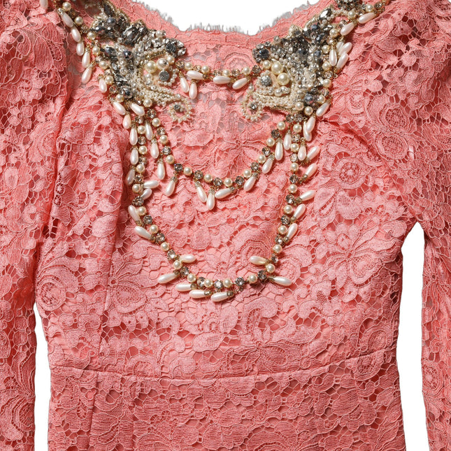 Dolce & Gabbana Pink Embellished Mermaid Lace Gown Dress