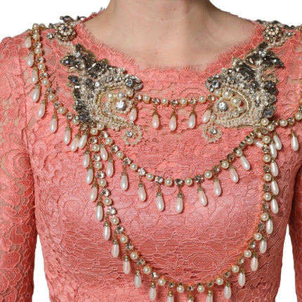 Dolce & Gabbana Pink Embellished Mermaid Lace Gown Dress