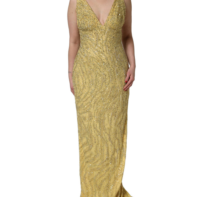 Dolce & Gabbana Gold V-neckline Mermaid Sequinned Gown Dress