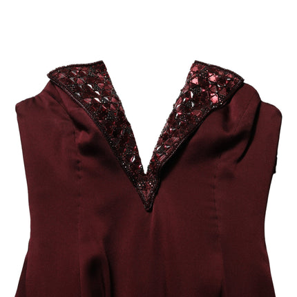 Dolce & Gabbana Maroon Embellished Vneck Evening Gown Dress