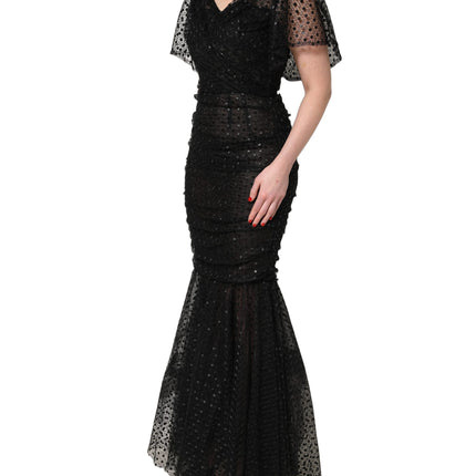Dolce & Gabbana Black Sequinned Mermaid Evening Gown Dress